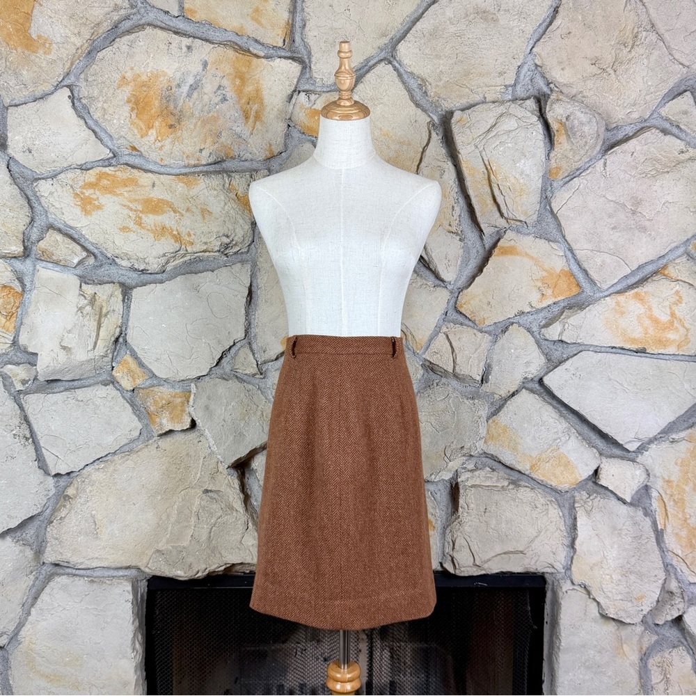 Ralph Lauren Blue Label c. 1980s Wool Skirt Redwood Herringbone | 10